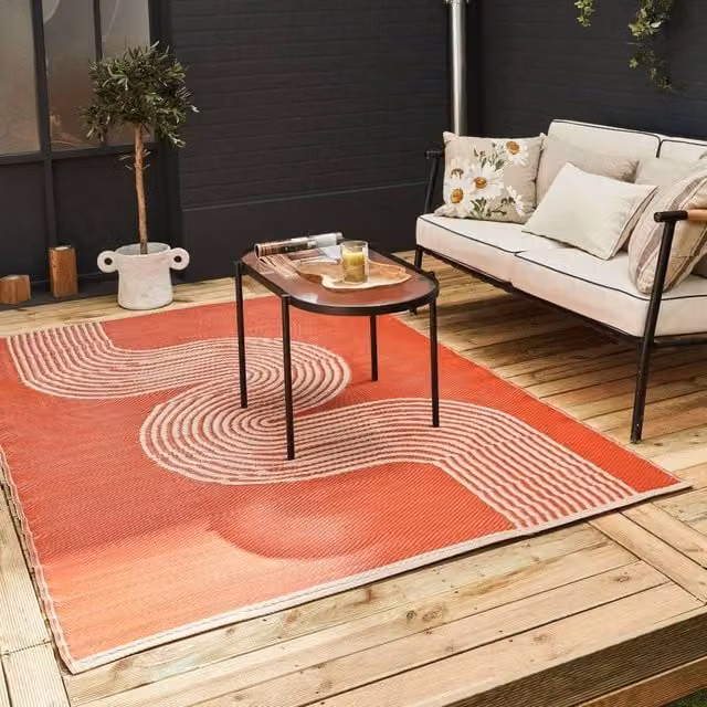 THE RUGS Reversible Weatherproof Outdoor Rug Urban 1010 Wavy Lines in Terracotta, W/D: 90 x 150 cm – 1