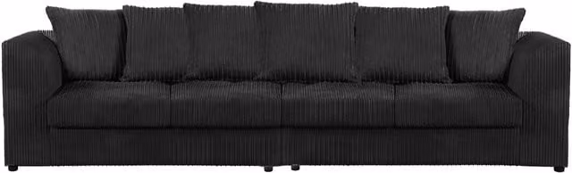 Furnishings For Less UK Luxor 4 Seater Jumbo Cord Fabric Sofa in Black with Scatter Cushions – 1