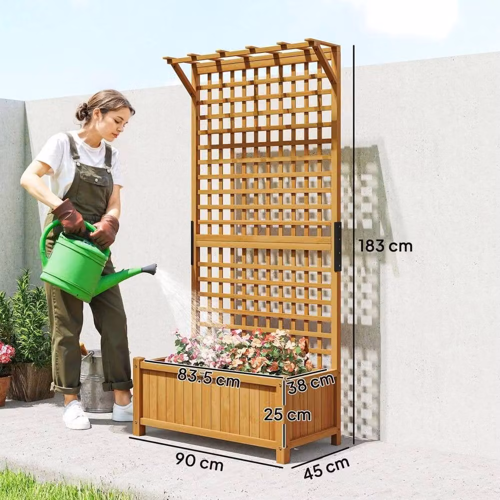 KORVIXA Wood Planter with Trellis for Climbing Plants in Brown and Multicolour – 2