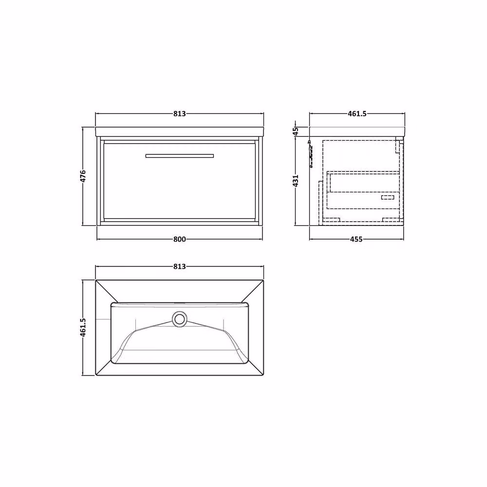Balterley Longnor Wall Hung Single Drawer Vanity Unit with Rectangular Basin in Antique Oak Brown W/D/H: 81.3 x 46.2 x 47.6 cm – 2