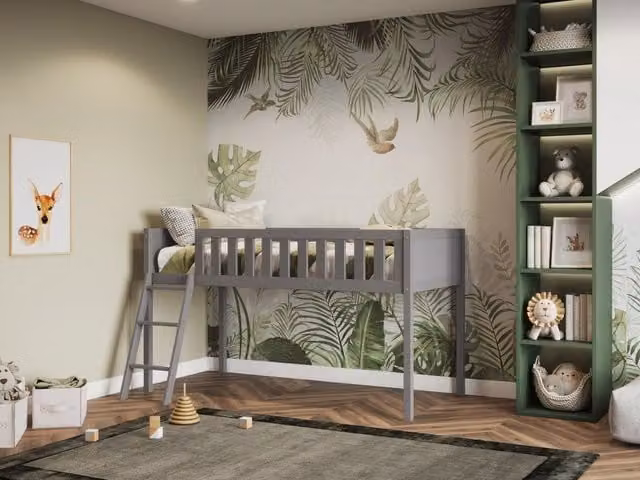 Flair Bea Shorty Mid Sleeper Cabin Bed in Grey and White, Solid Pine Wood, 70 x 160 cm – 1