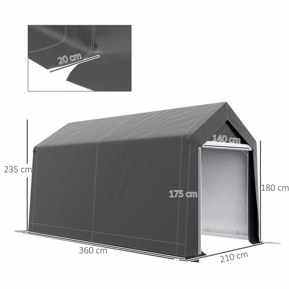 Rolipo Portable Garden Shed with Window in Dark Grey, W: 3.6 m, D: 2.1 m, H: 2.1 m – 5