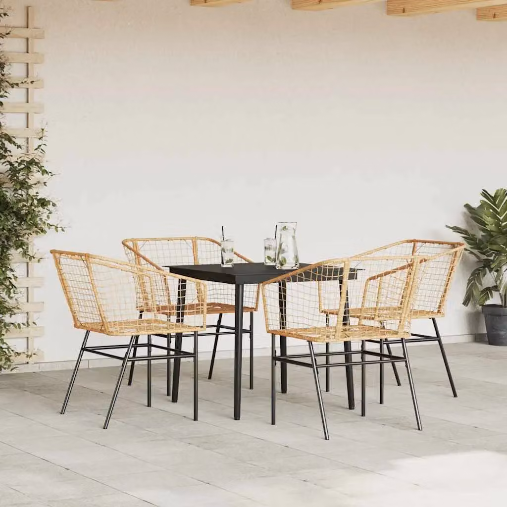 Berkfield Home 5 Piece Brown Poly Rattan Garden Dining Set with Glass Table – 2