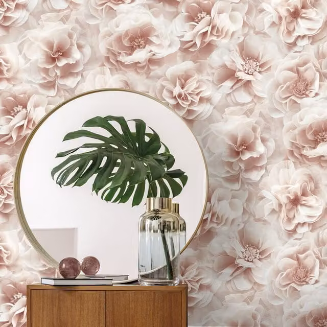 Debona Soft Floral Bloom Botanical Print in Pink, Grey and Beige