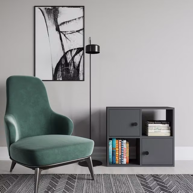 Decorotika Tasso Bookcase with Cabinets in Anthracite Grey, H 94.0 cm x W 62.6 cm x D 62.6 cm