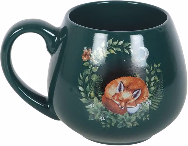 Something Different Sleeping Fox Rounded Ceramic Mug in Green