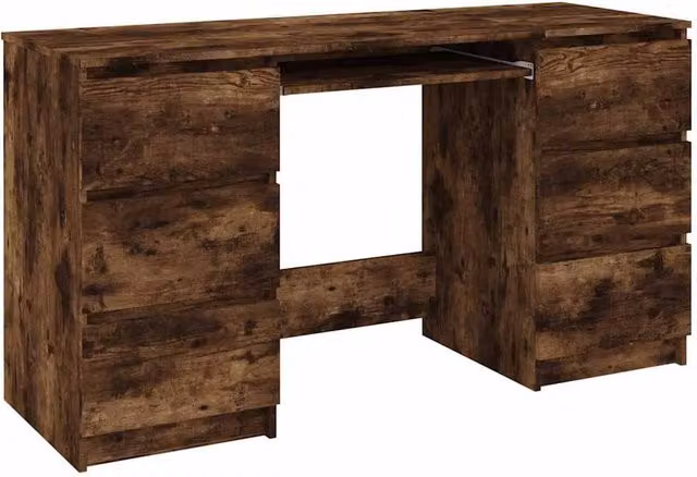 Berkfield Home Writing Desk in Smoked Oak Brown, W/D/H: 140 x 50 x 77 cm