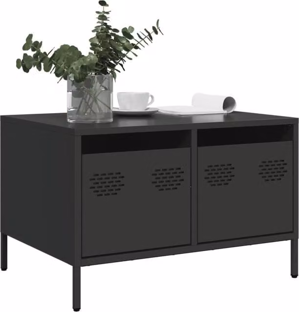 Berkfield Home Industrial TV Cabinet in Black Matt Cold-rolled Steel, W: 68 cm, D: 50 cm, H: 43.5 cm