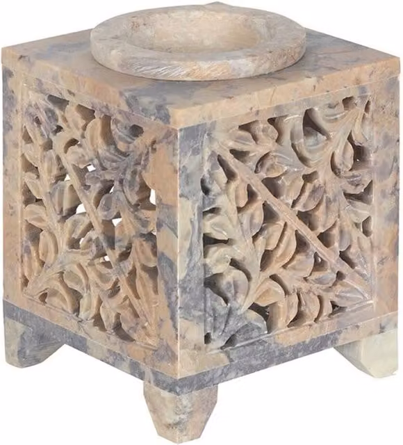 KDMD Moroccan Arch Cutout Soapstone Tealight Oil Burner in Brown