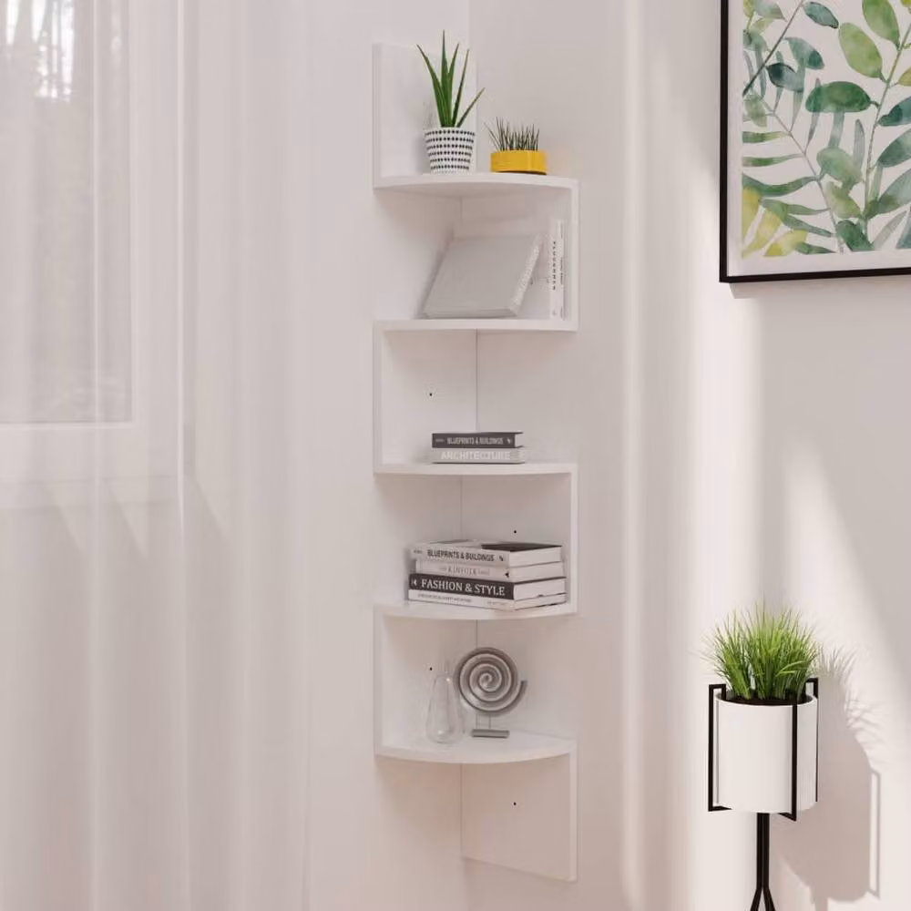 Berkfield Home Wall Corner Shelf in High Gloss White, W/D/H: 19 x 19 x 123 cm – 2