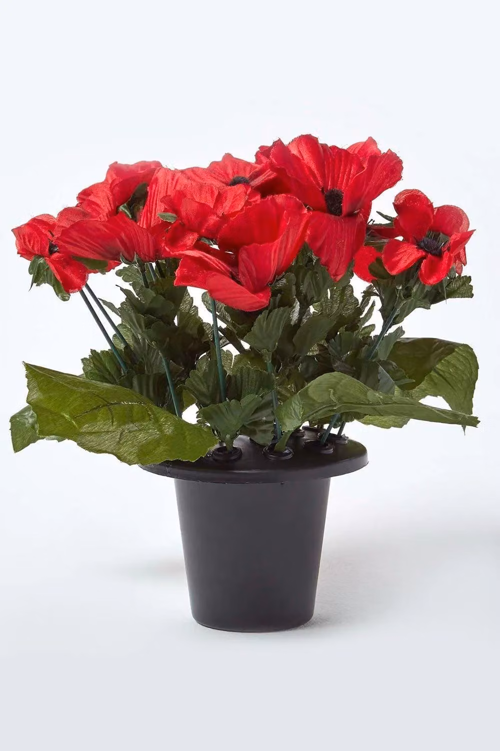 HOMESCAPES Artificial Red Poppy Flower Arrangement in Grave Pot, Height: 25 cm – 6