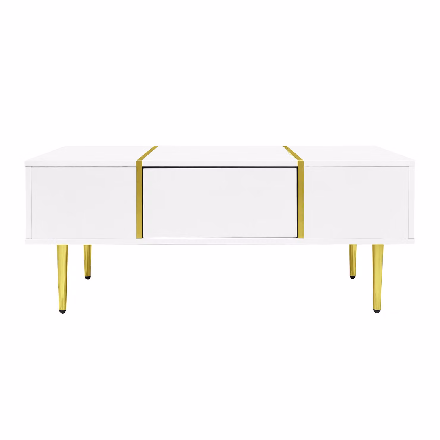 Aosom UK Morden High-Gloss Coffee Table with 2 Drawers, White and Gold, W: 100 cm, D: 60 cm, H: 41.5 cm – 2