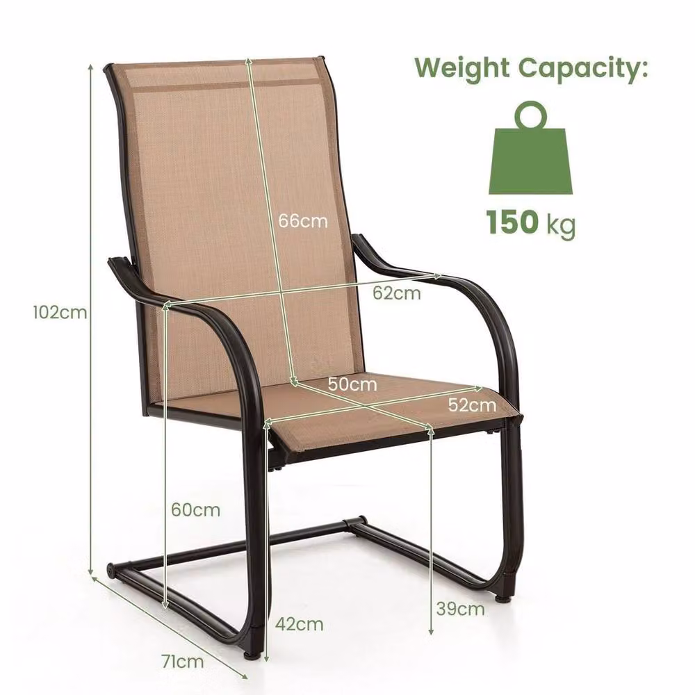 VOGREX 2 Pack High C-Spring Motion Outdoor Patio Dining Chairs in Beige Metal – 2
