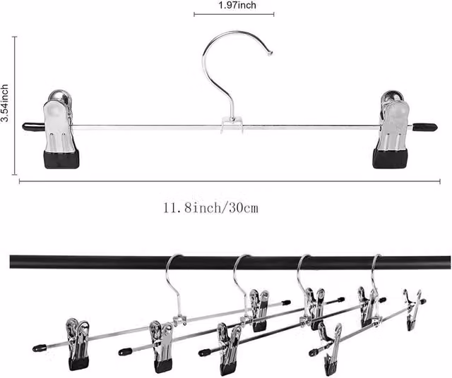 FLAVORA Non-Slip Stainless Steel Pants and Trouser Hangers with Clips in Silver, W/D/H: 100 x 15 cm – 1