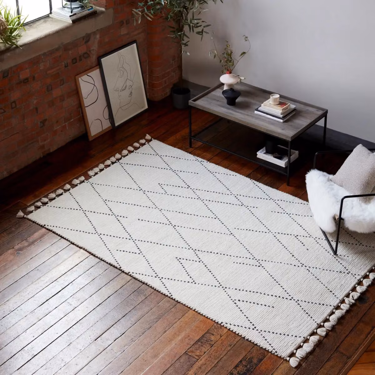 The Rug Shop UK Hand Made Geometric Modern Wool Area Rug in Beige and White, W: 200 cm, D: 290 cm – 2