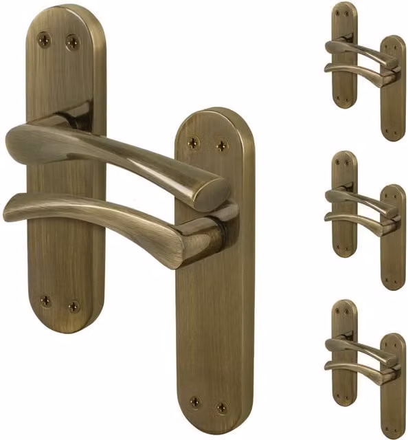 AFIT Antique Brass Twist Internal Lever Door Handles with Backplate, Bronze, 4 Pairs, W/H: 15.0 x 15.0 cm – 1