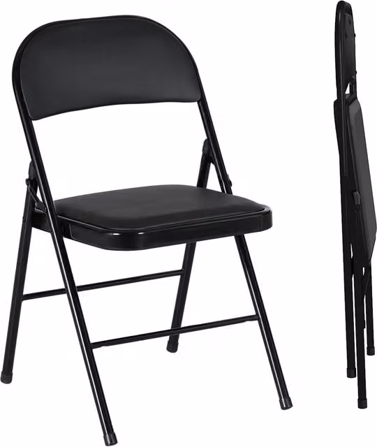 HOMCOM Set of 2 Black PU Leather Padded Folding Chairs with Metal Frame – 1