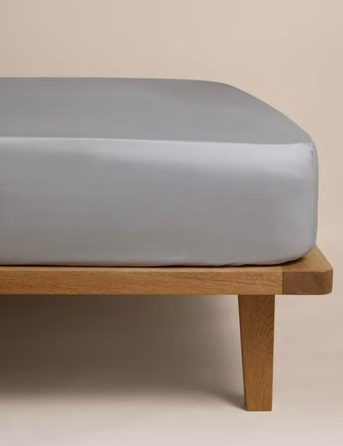 M&S Egyptian Cotton 230 Thread Count Mako Satin Silky Fitted Sheet, Grey, 90 x 190 cm