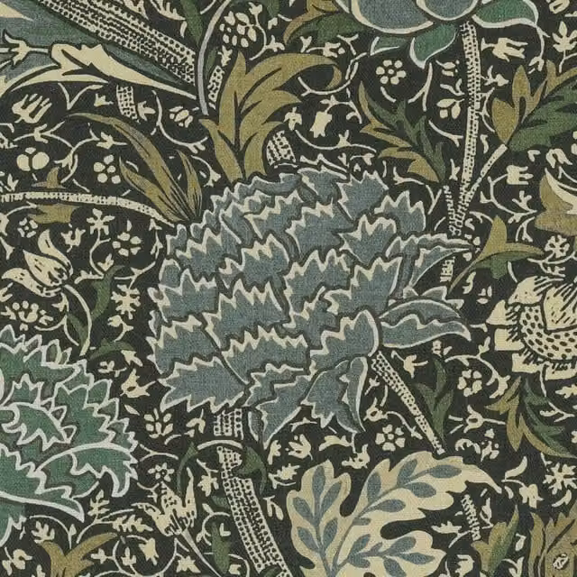 William Morris Cray Floral Cotton Fabric in Navy Blue, Green and Multicolour