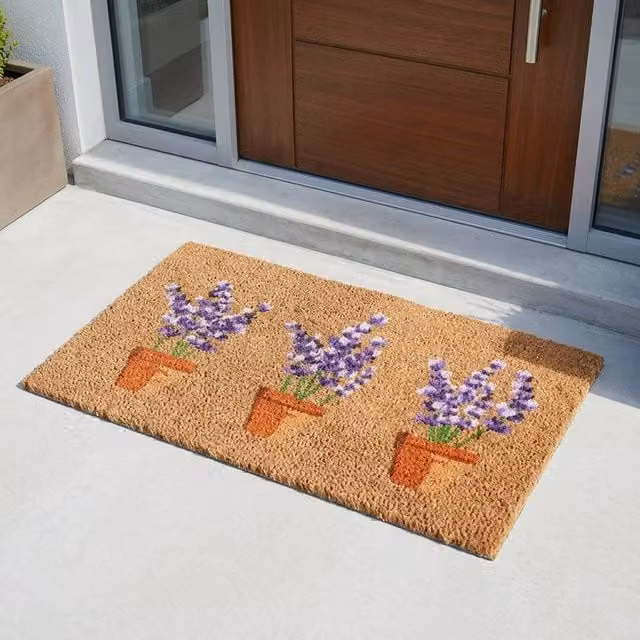 Garden Greatness Lavender Decorative Natural Coir Doormat, Purple and Multicolour, W: 75 cm, D: 45 cm, H: 1.5 cm