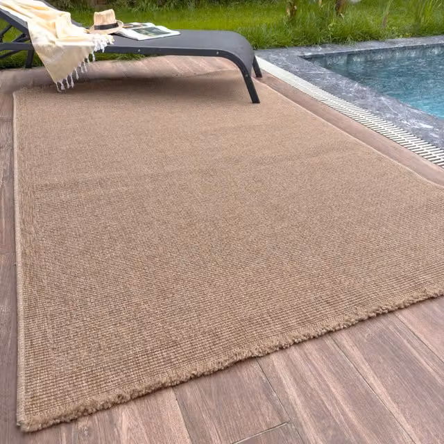 Nature Collection Checkered Outdoor Rug in Beige and Multicolour, W: 120 cm x L: 170 cm