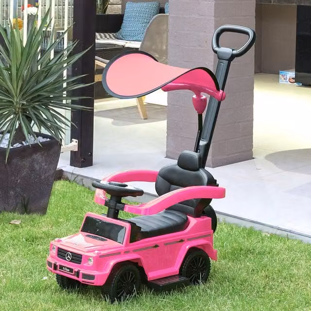 HOMCOM Mercedes Licensed Kids Ride On Push Car with Canopy and Light and Sound Effects, Pink
