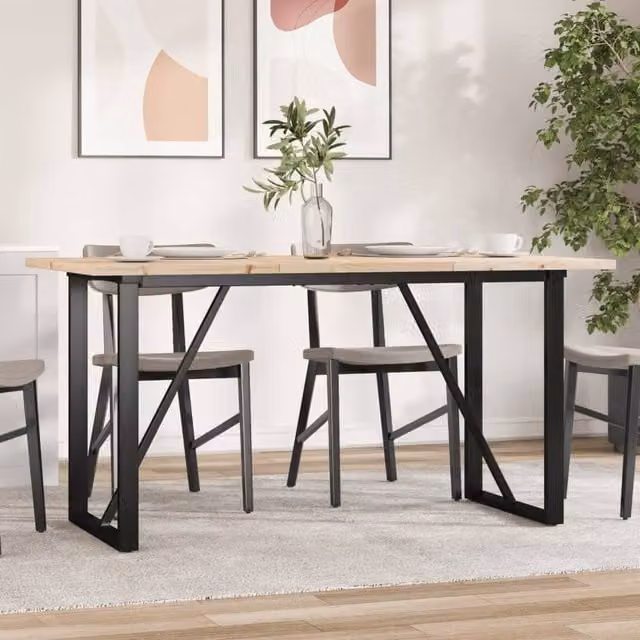 Berkfield Home O-Frame Rectangular Dining Table in Brown Solid Pine and Steel, W: 160 cm, D: 80 cm, H: 75.5 cm – 1