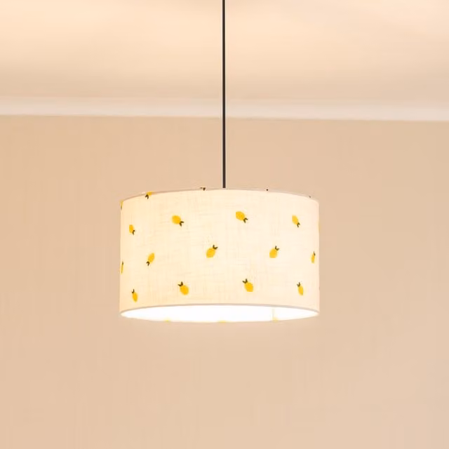 ValueLights Brae Medium Lemon Drum Lamp Shade in Yellow Fabric