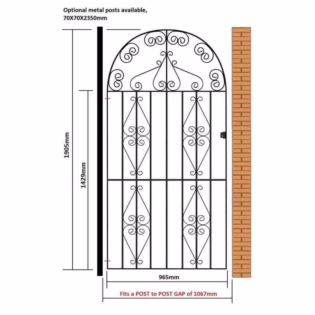 Burbage Iron Craft Stirling Scroll Tall Bow Top Single Gate in Black, W: 106.7 cm, H: 190.5 cm – 2