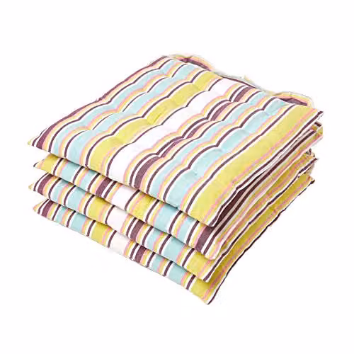 HOMESCAPES Osaka Design Green and Purple Stripe Cotton Seat Pad Cushion Set of 4, W/D/H: 40 x 40 x 6.5 cm