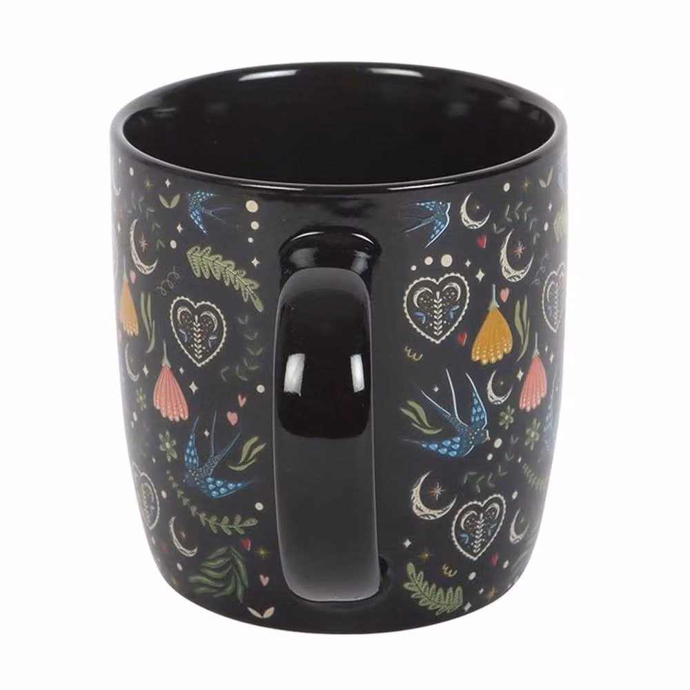 Uniqueful Black Midnight Bloom Floral Ceramic Mug, 350ml – 3