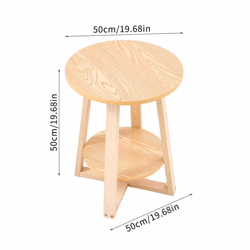 KORVIXA 2 Tier Round Wood Side Table in Beige, W/D/H: 50 x 50 x 50 cm – 2