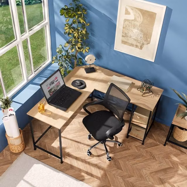 tectake Hamilton Industrial Corner Desk in Oak and Black/Brown Wood and Metal