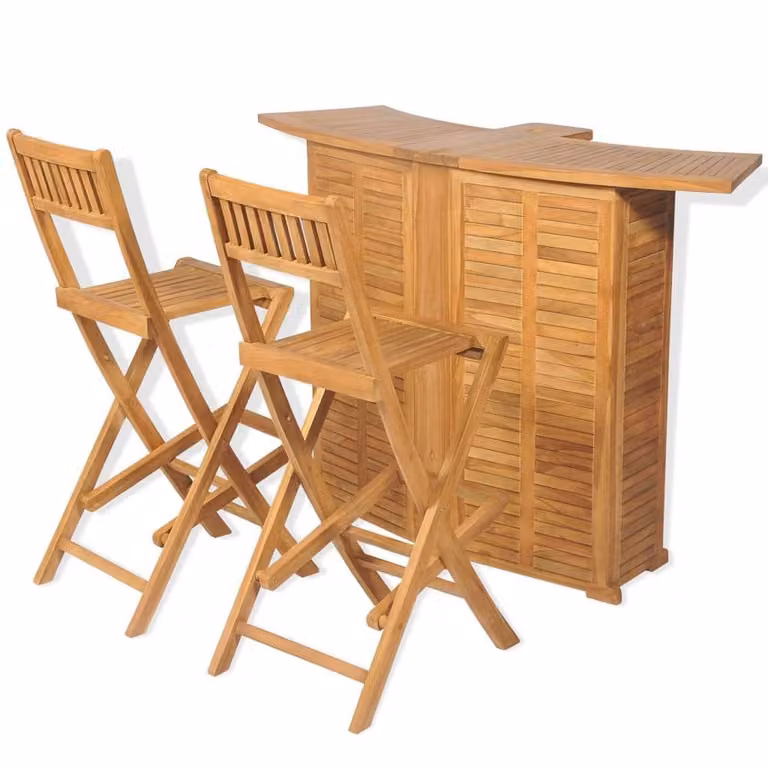 Berkfield Home 3 Piece Bistro Set with Folding Chairs in Brown Solid Teak Wood