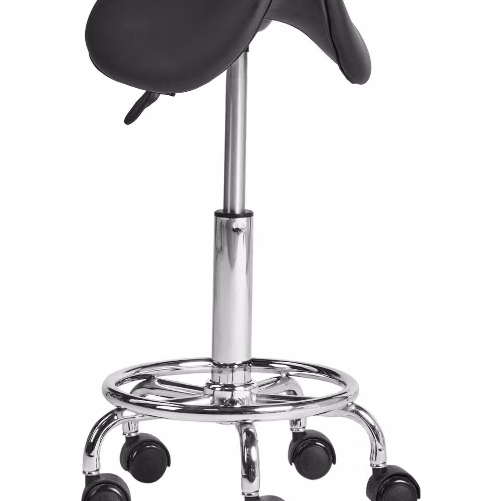 Wyld and Coco Ergonomic Saddle Stool in Black Faux Leather with Metal Frame and Castors – 2