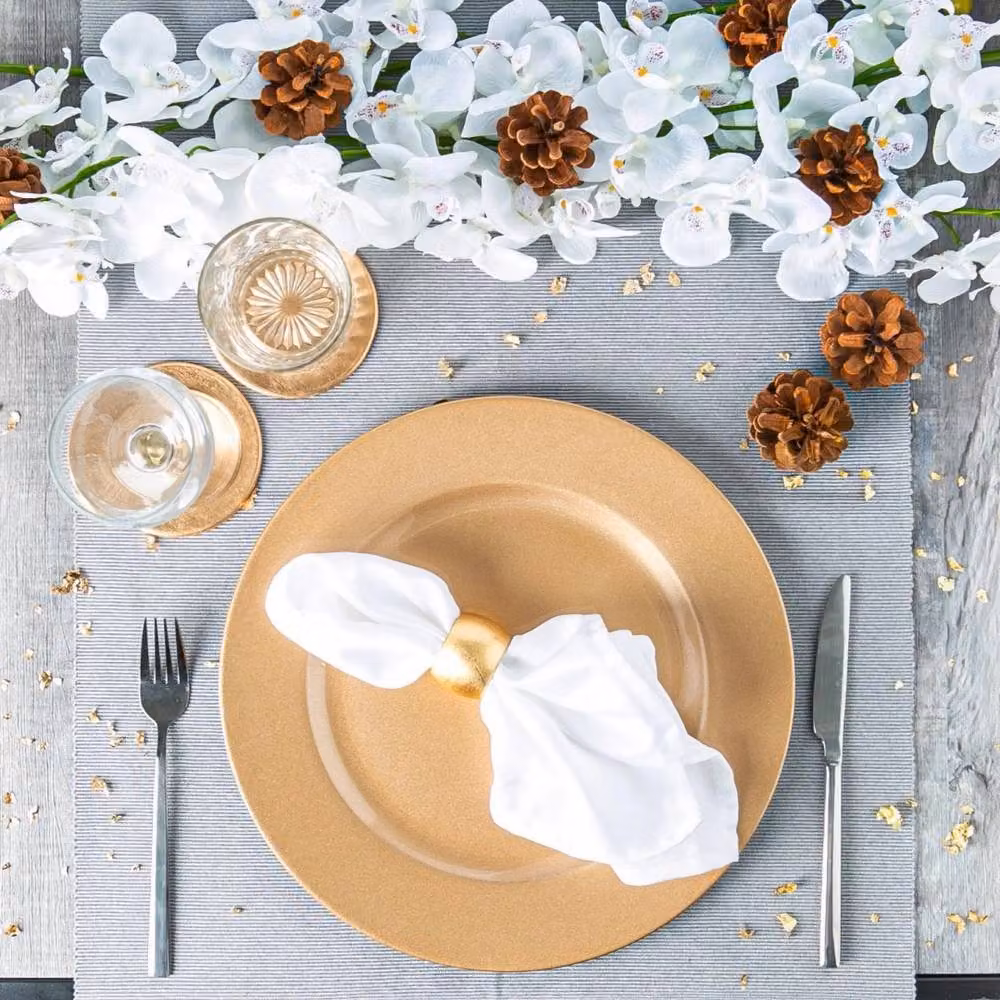 Havendro 18-Piece Gold Metallic Melamine Charger Plate Set for Wedding and Party Table Settings – 3