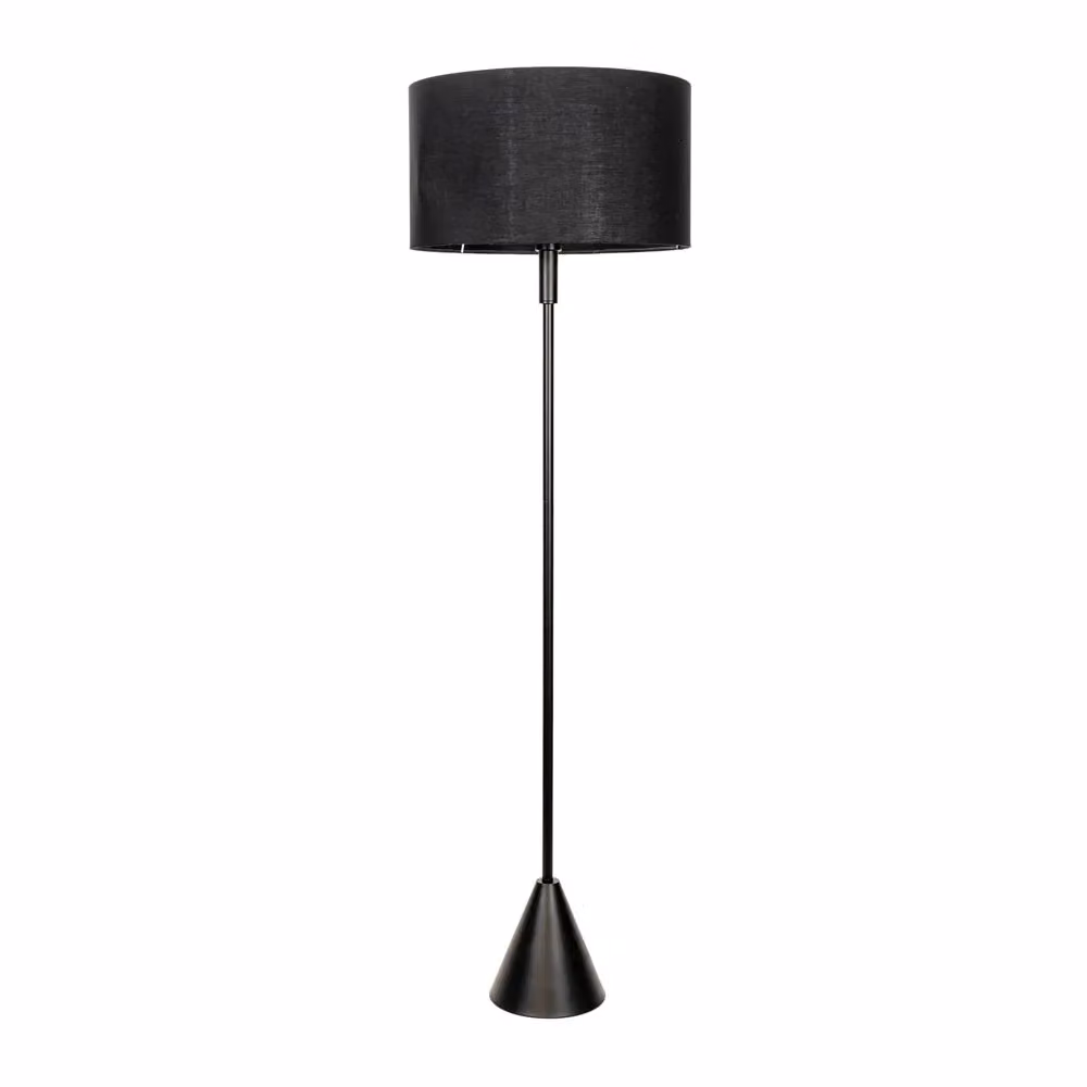 ValueLights Mitch Triangle Floor Lamp with Black Fabric Drum Shade, Wood Stem and Included LED Bulb – 2