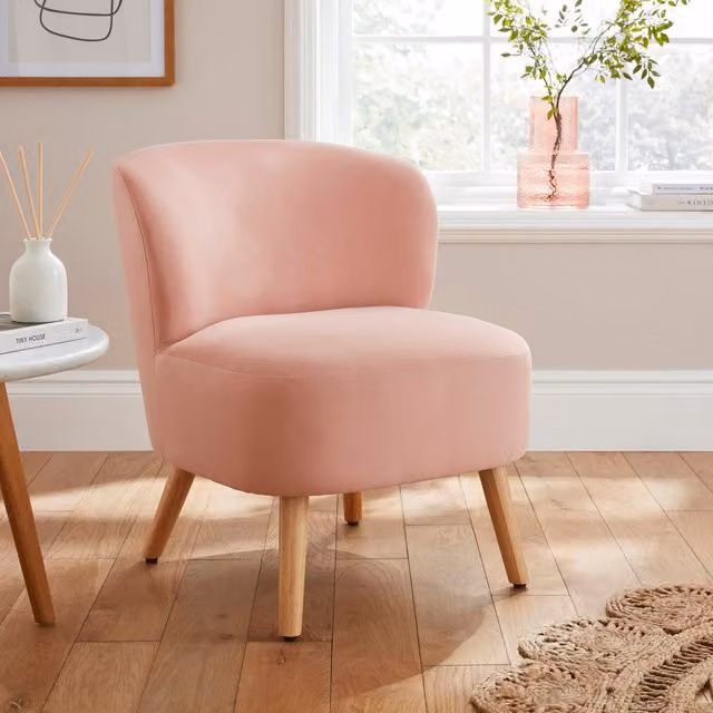 GFW Evie Modern Velvet Tub Accent Chair with Armrests in Pink