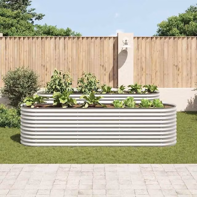 Berkfield Home Garden Galvanised Steel Raised Bed in Silver, W/D/H: 320 x 80 x 81 cm