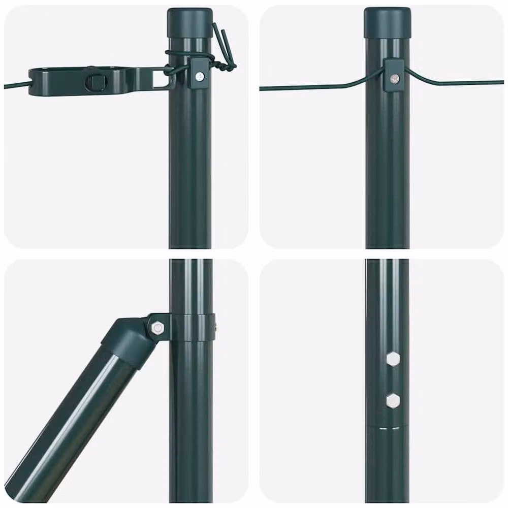 vidaXL Set of 7 Green Round Metal and Plastic Fence Posts, Height: 150 cm – 5