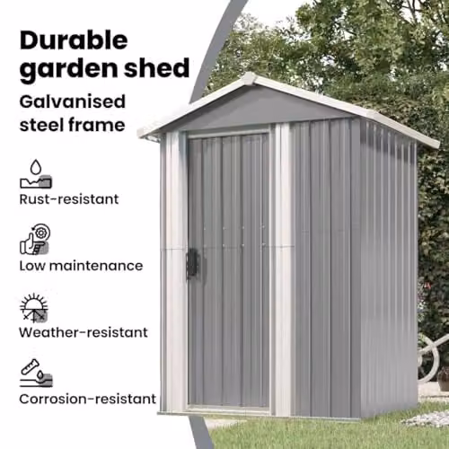 vidaXL Grey Galvanised Steel Garden Shed W/D/H: 126 x 97.5 x 177 cm – 4