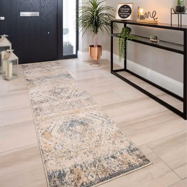 The Rug House Distressed Diamond Vintage Living Area Rug, Multicolour and Beige, W: 240 cm, D: 60 cm