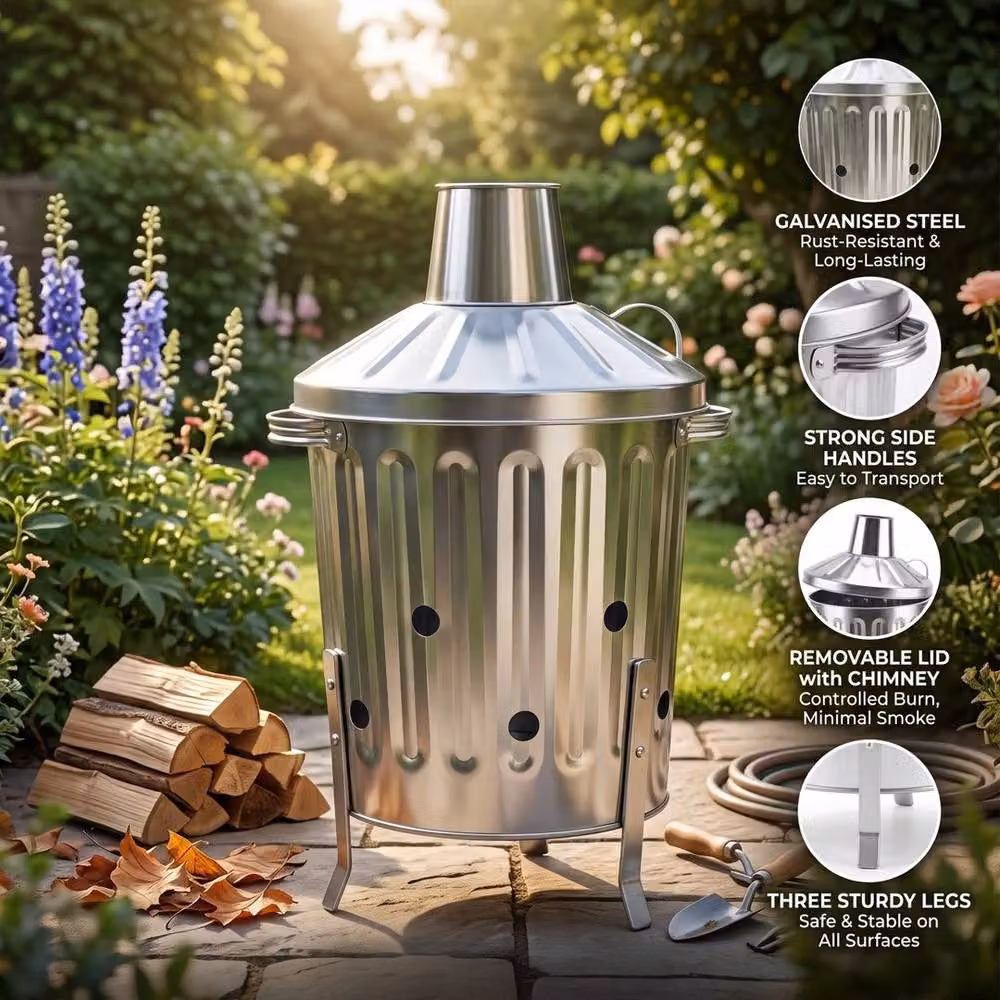 SPETLEK 15L Mini Garden Incinerator in Silver Galvanised Steel – 3