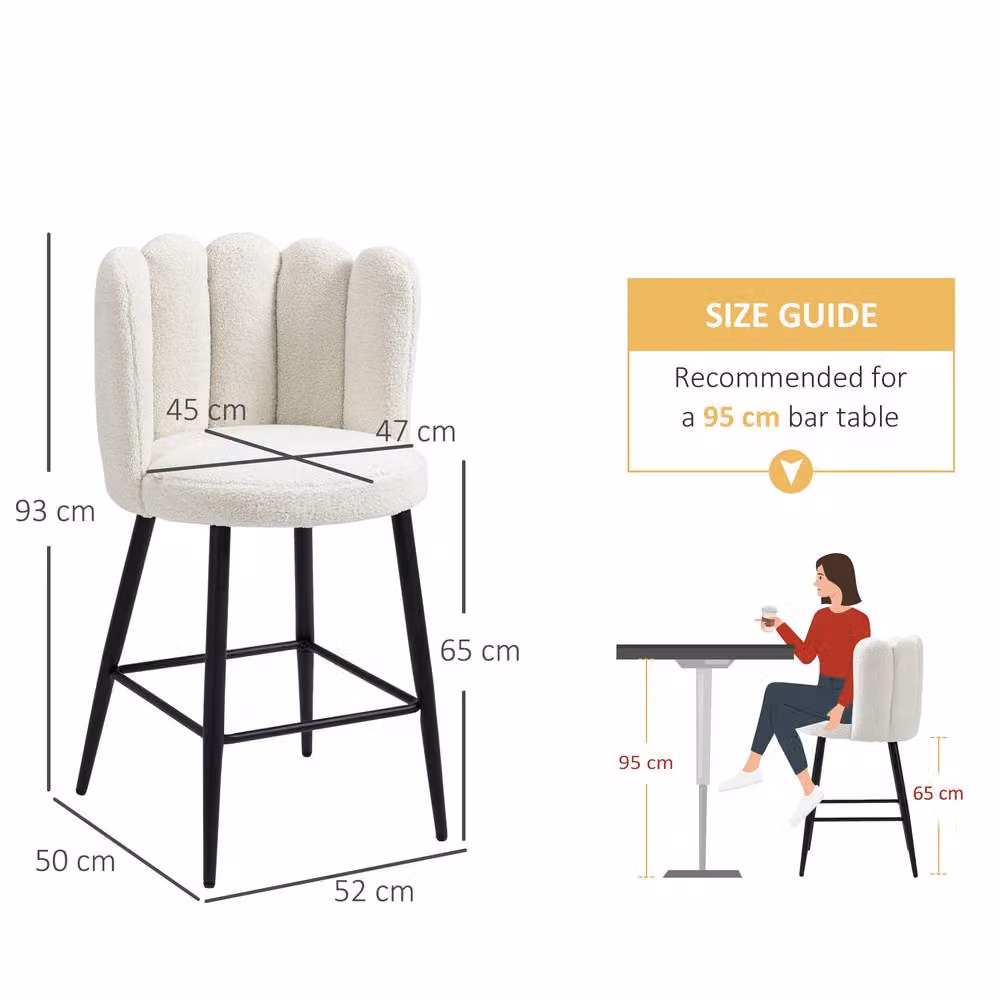 STILVORA Set of 2 Modern Cream Bouclé Bar Stools with Steel Frame – 4