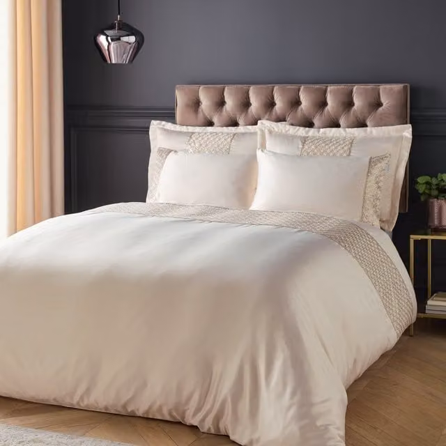 Catherine Lansfield Deco Sequin Art Deco Duvet Cover Bedding Set in Champagne Beige