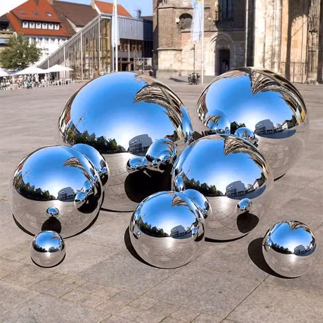 NESTLUNE 6-Piece Silver Stainless Steel Mirror Gazing Ball Garden Spheres, Diameter: 15 cm, Height: 100 cm – 1