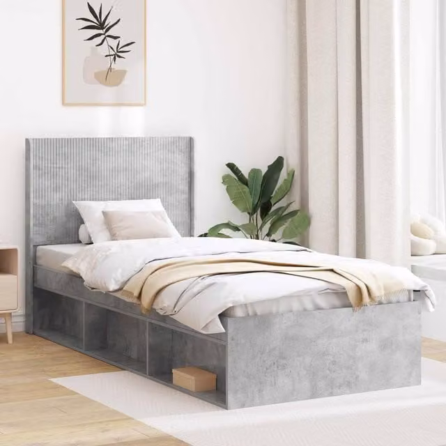 Berkfield Home Modern Bed Frame with Headboard and Side Compartment Storage, Grey, W: 100 cm, L: 200 cm – 1