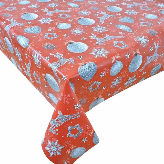 Kitchenwise Red PVC Wipe Clean Christmas Tablecloth, 300 cm