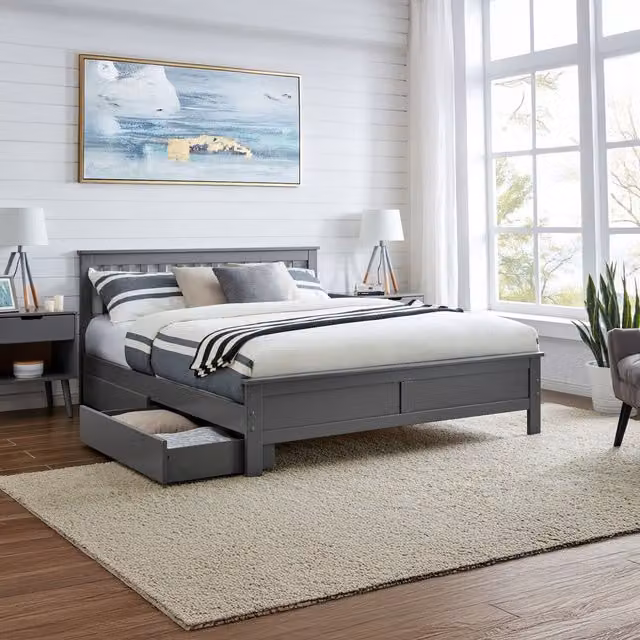 FurnitureboxUK Azure Modern Solid Pine Bed Frame with 4 Drawers in Grey, W/D/H: 140 x 200 cm