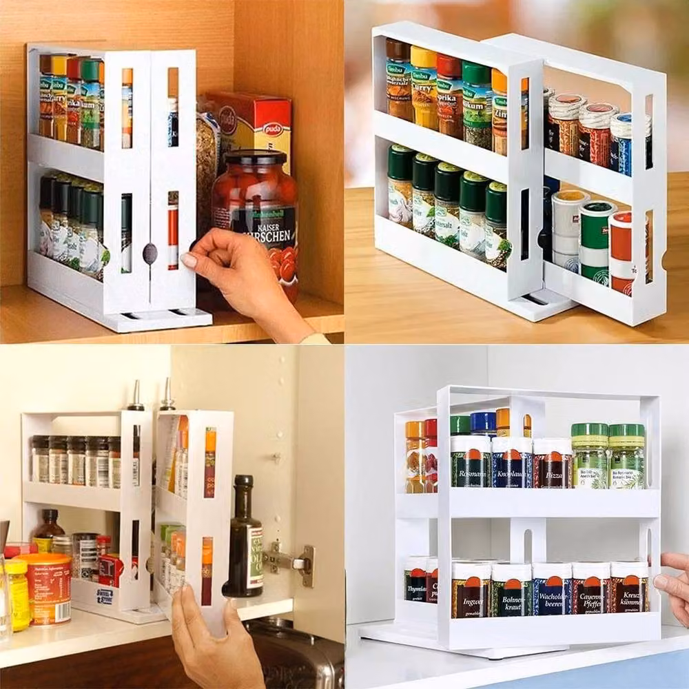 FORGEVIO 2-Tier Pull-Out Kitchen Spice Organiser in White – 4